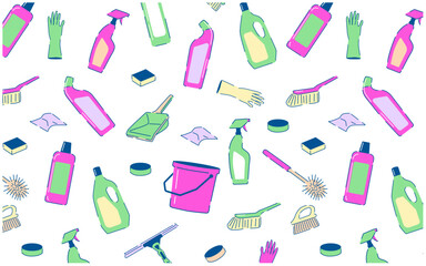 colorful cleaning equipment seamless pattern
