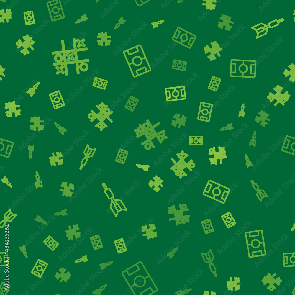 Poster set line tic tac toe game, dart arrow and hockey table on seamless pattern. vector