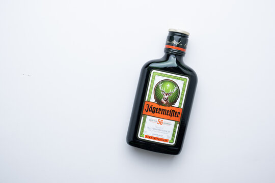 Ukraine, Kyiv - February 1, 2022: J germeister bottle on a white background.