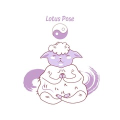 Cute lamb character in lotus pose. All elements isolated on a background.