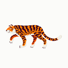 Fototapeta na wymiar Tiger vector illustration, cartoon orange tiger - the symbol of Chinese new year. Organic flat style vector illustration on white background.