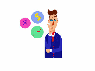 businessman thinking about strategy cartoon
