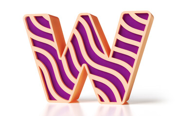3D striped typeface. Letter W suitable for designing concepts such as colorful advertisements, ads and promotions. 3D rendering.