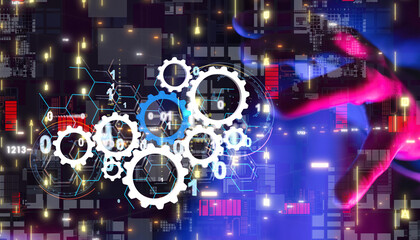 Neural network 3D illustration. Big data and cybersecurity