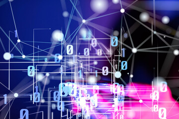 Global network. Blockchain. 3D illustration. Neural networks and artificial intelligence. Abstract