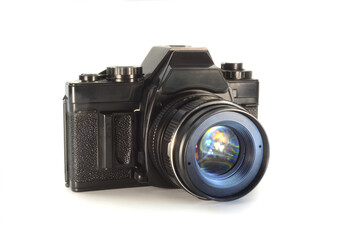 Fototapeta premium Old film camera isolated on white background.