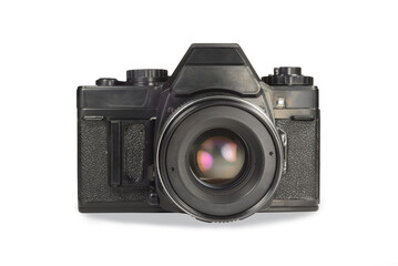 Old film camera isolated on white background.