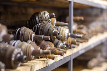 Used car parts on the factory shelf.