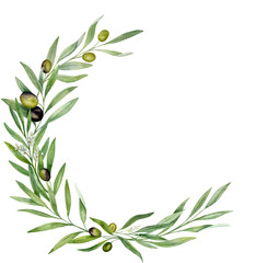 Watercolor wreath with olive branches