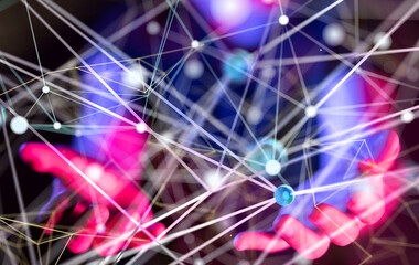 Global network. Blockchain. 3D illustration. Neural networks and artificial intelligence. Abstract