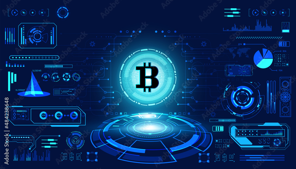 Poster abstract technology ui futuristic concept bitcoin interface hologram elements of digital data chart,