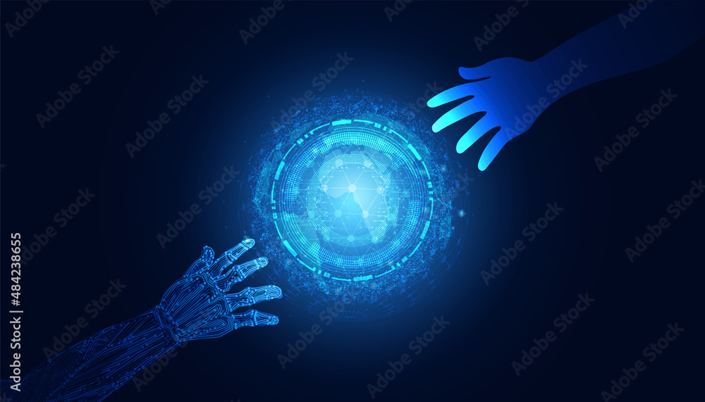 Aufkleber abstract collaboration of humans and artificial intelligence concept to collaborate on modern techno
