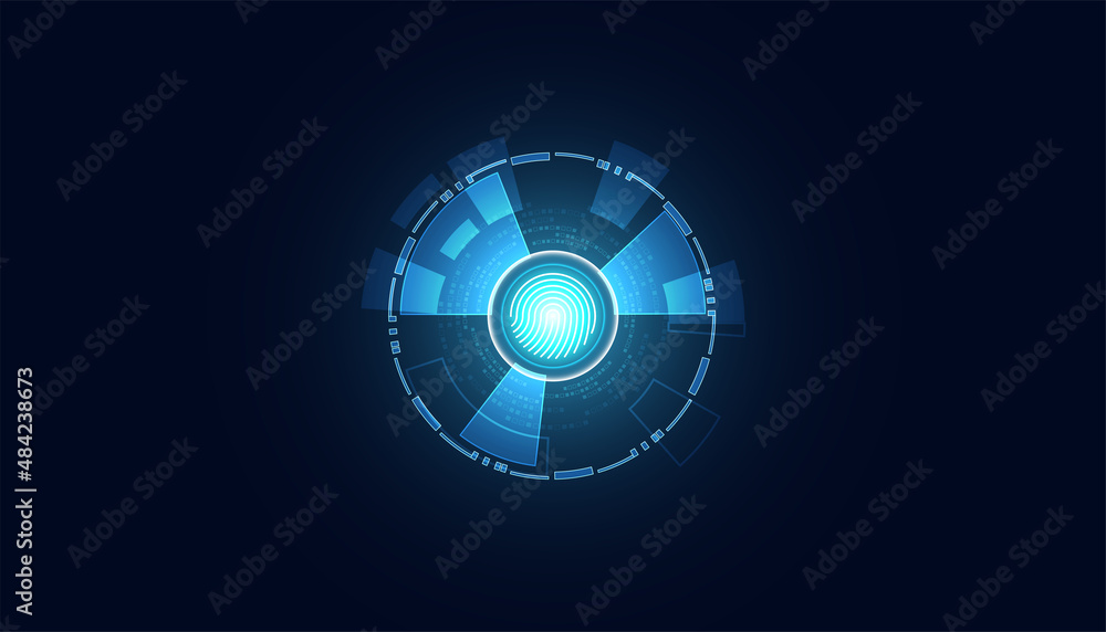 Poster blue abstract image that is futuristic with finger prints . theft detection prevention of cyber thre