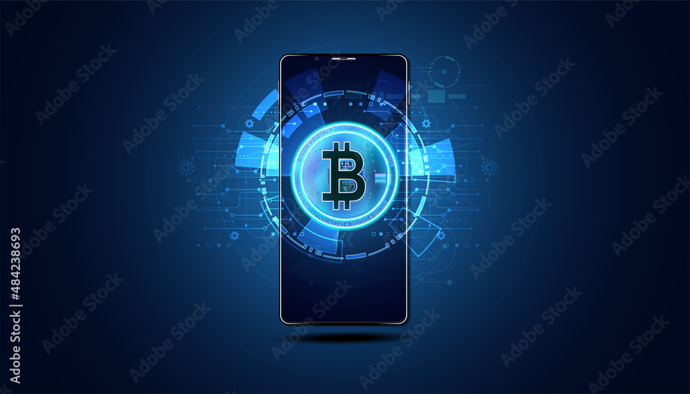 Aufkleber abstract a phone with bitcoins in the phone is the concept of accessing bitcoin financial technology
