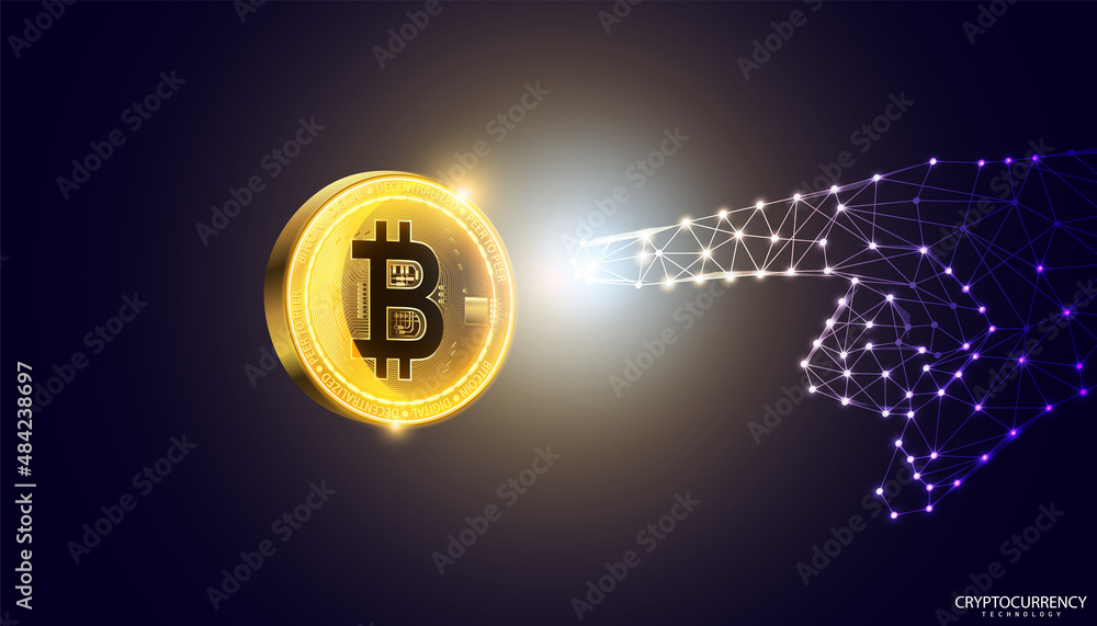 Aufkleber abstract a hand with bitcoins concept of accessing bitcoin financial technology use