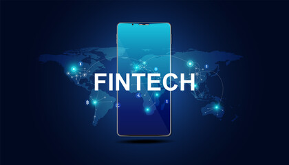 Abstract Digital Finance in the Online World By Mobile Internet, Transactions in Online Systems On the background is a digital map, internet, stock trading. Connected all over the world