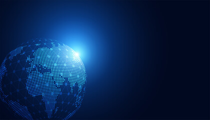 abstract global dot network connection and communication futuristic on blue background.