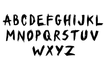 Vector hand drawn alphabet. Brush painted letters, rough contour.