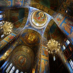 Fototapeta na wymiar Interior of the Church of the Savior on Spilled Blood (Cathedral of the Resurrection of Christ), Saint-Petersburg, Russia