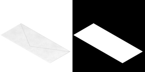 3D rendering illustration of a rectangular envelope closed