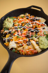 Delicious Load Nachos in Cast Iron Pan