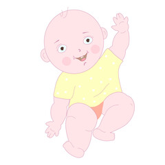 Smiling baby with hand raised
