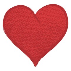 Red knitted textured heart. Vector illustration isolated on transparent background