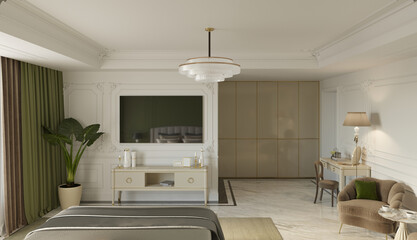 Visualization of a residential modern interior in a classic style, 3D illustration, cg render