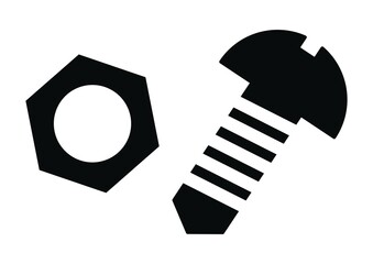 hardware, set, nut and bolt, black vector icon
