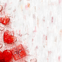red heart paint background