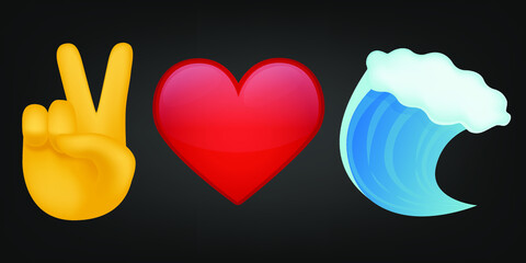 Peace Love and Waves Illustration Emoji Design. Motivational Quote Emoticon Vector Symbol.
