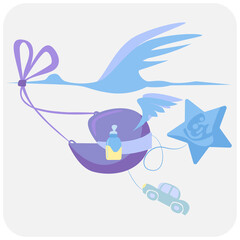 a stork carries a child