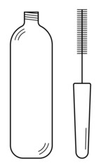 Hand drawn image of a tube with a brush containing mascara. Cosmetics for beauty