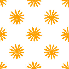 Seamless abstract floral pattern. Yellow, white. Vector illustration. Botanical texture. Symmetric flowers ornament. Design for textile fabrics, wrapping paper, background, wallpaper, cover.