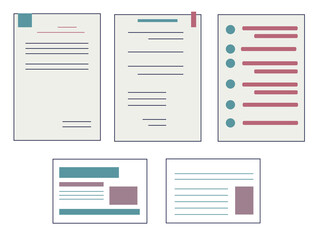 Set ov paper documents in a flat style.