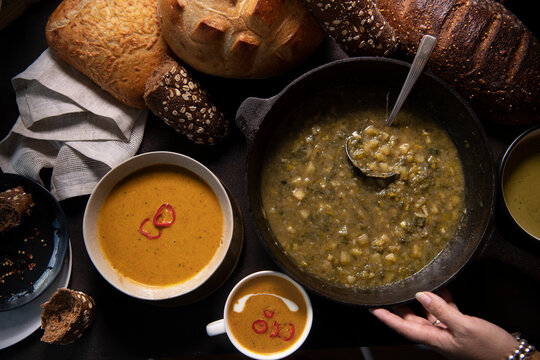 Heartwarming meal of soup and bread 