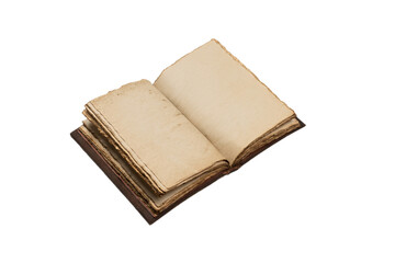 An open empty old notebook isolated on a white background.