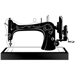 Hand sewing machine silhouette. Handicraft and hobby. Design for cutting and sewing