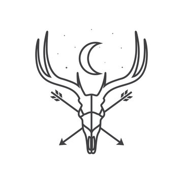hipster deer skull with stars logo design, vector graphic symbol icon illustration creative idea © devastudios