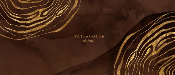 Beige, brown watercolor fluid painting vector background design.Golden marble texture, geode. - obrazy, fototapety, plakaty