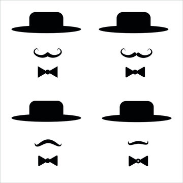 Vector image of icons of men with moustaches and hats and butterflies