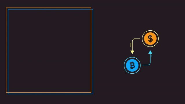 4k video of cartoon cryptocurrency icon on black background.