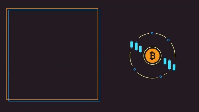 4k video of cartoon cryptocurrency icon on black background.