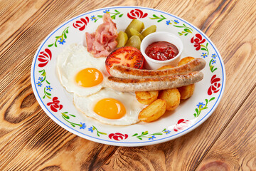 English breakfast with fried eggs