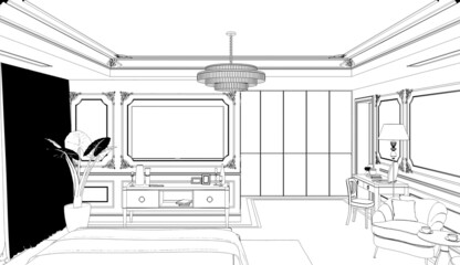 Visualization of a residential modern interior in a classic style, 3D illustration, cg render