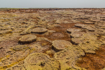 Dallol colorful volcanic landscape in the Danakil depression, Ethiopia.