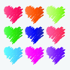 Set of colorful heart icons in pencil scribble drawing - vector illustration 