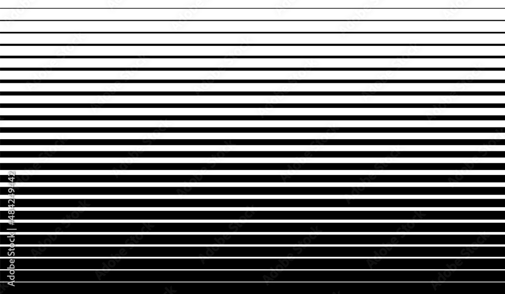 Poster horizontal line pattern. from thin line to thick. parallel stripe. black streak on white background.
