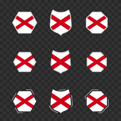 National symbols of Alabama on a dark transparent background, vector flags of Alabama.