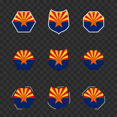 National symbols of Arizona on a dark transparent background, vector flags of Arizona.